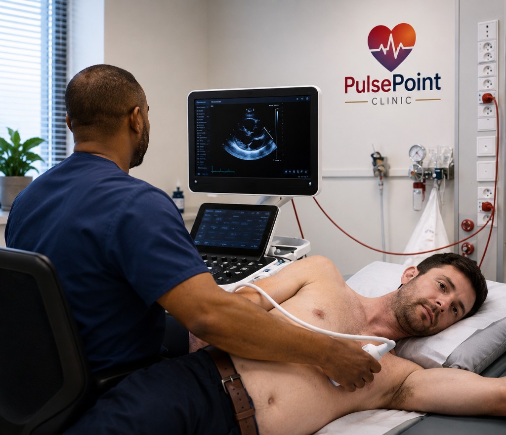 Echocardiography exam in a modern cardiovascular care setting