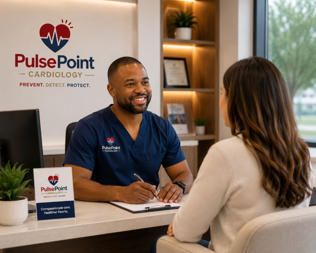 PulsePoint cardiologist speaking with patient in a premium cardiovascular care setting.